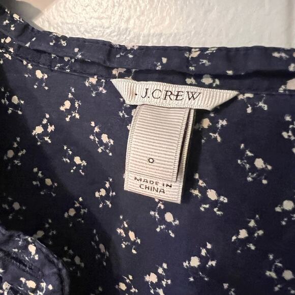 J. Crew navy blue + white v-neck cotton floral print tunic top long sleeve sz 0 - Picture 8 of 8